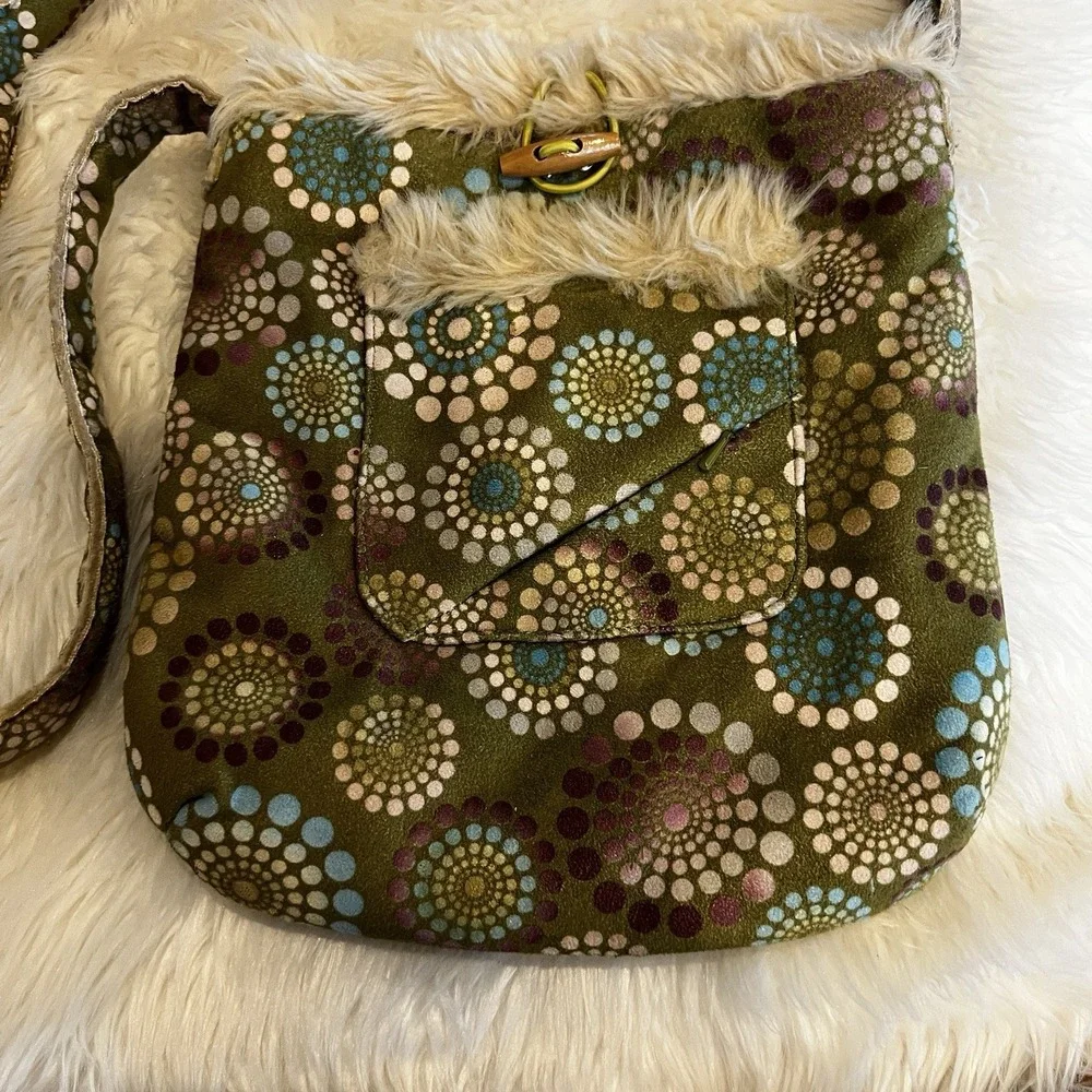 Athleta Bag Faux Suede & Faux Fur Lined Crossbody Bag Purse Boho Hippy 11